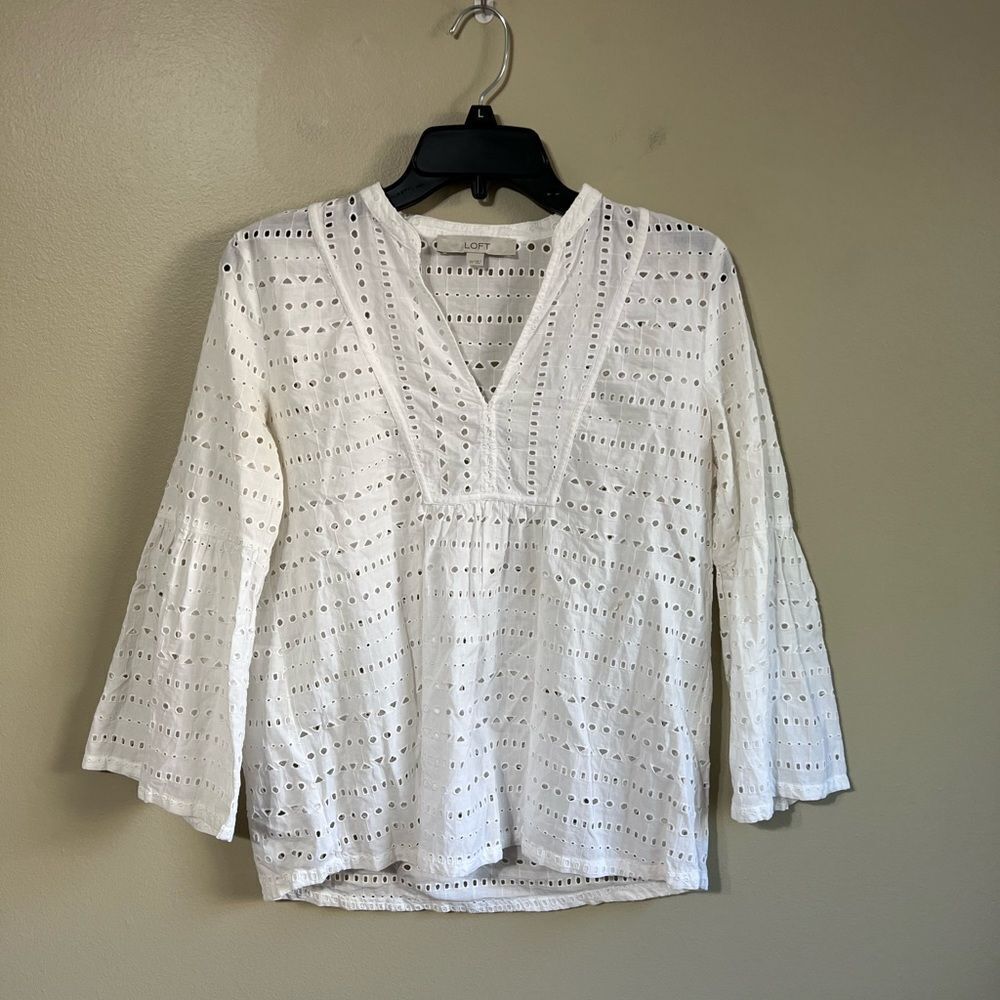 Loft xs eyelet‎ sheer white blouse